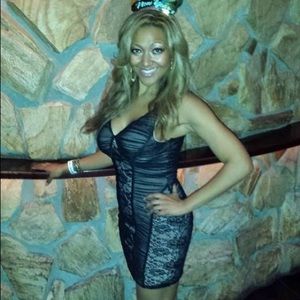 Black and Nude Lace Midi Dress